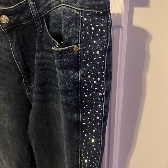 Judy Blue Dark Blue Flare Jeans with Rhinestone Accents - Picture 14 of 14